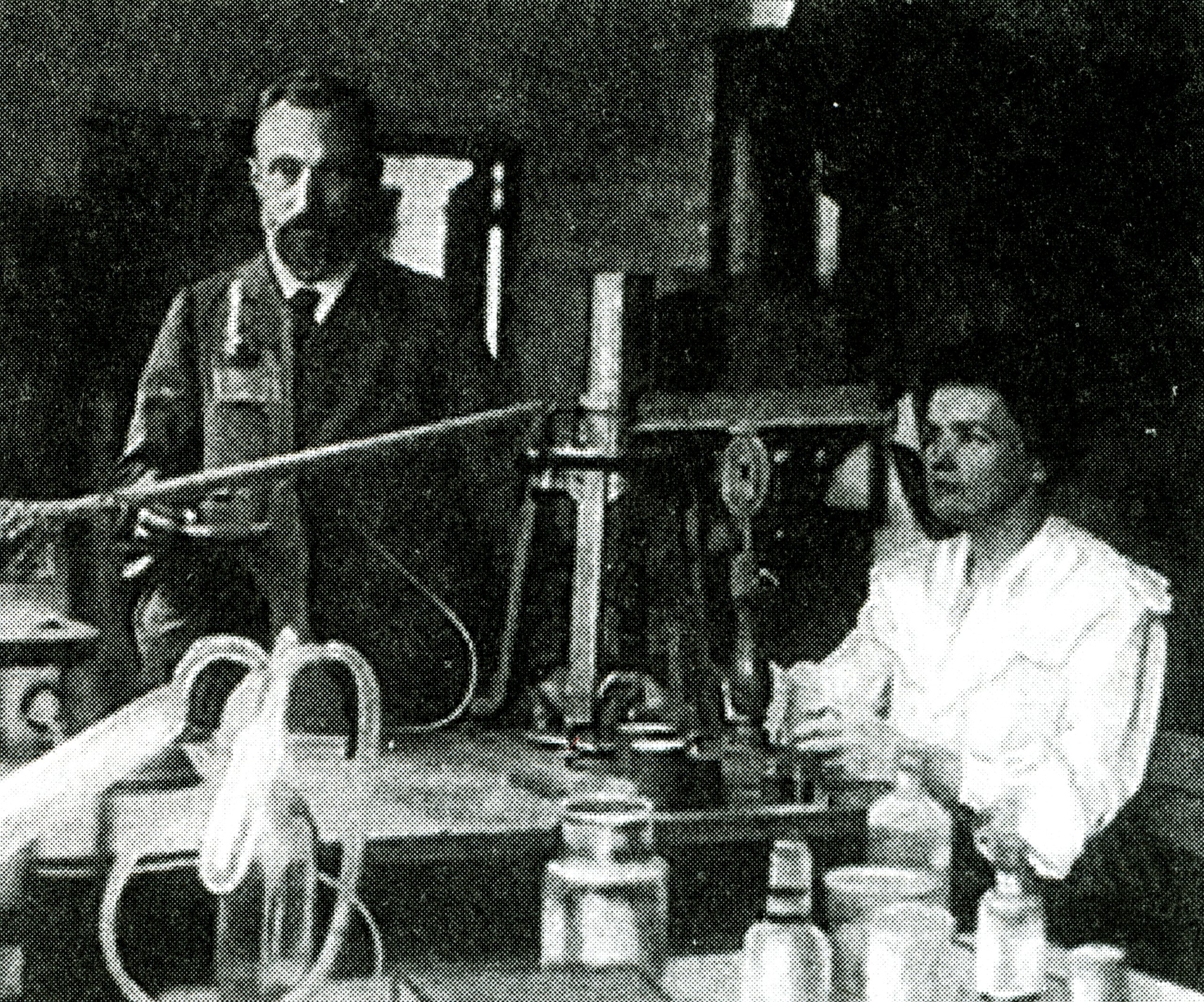 Pierre Curie and Marie Skłodowska-Curie in their laboratory